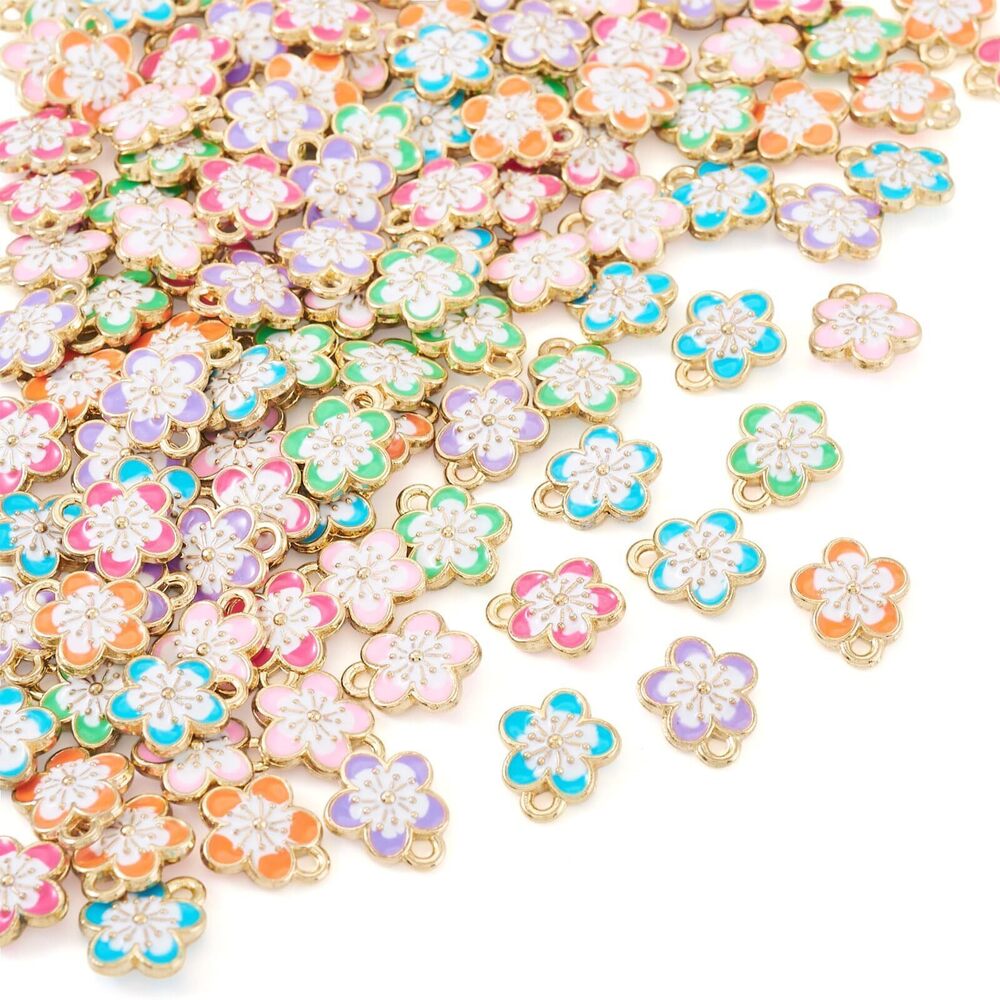 7506 Flower Charms 108pcs Enamel Alloy Metal Dangle Pendants Cute Flower